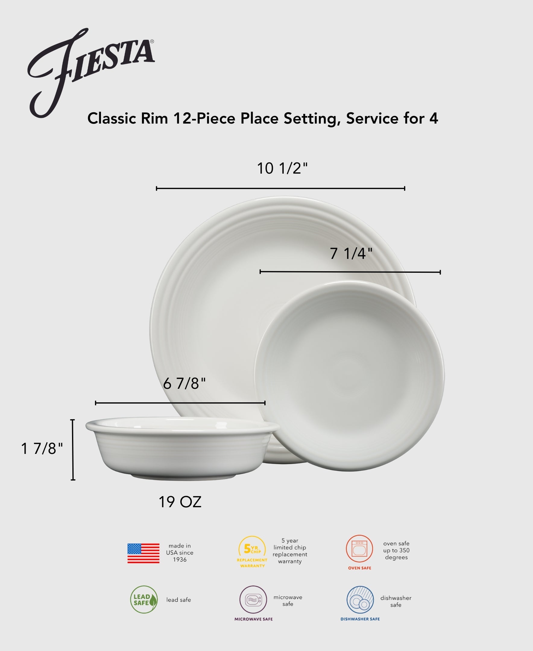 Fiesta Dinnerware - Christmas Mixed Color Classic Rim 12-Piece Dinnerware Set, Service for 4 - Image 3